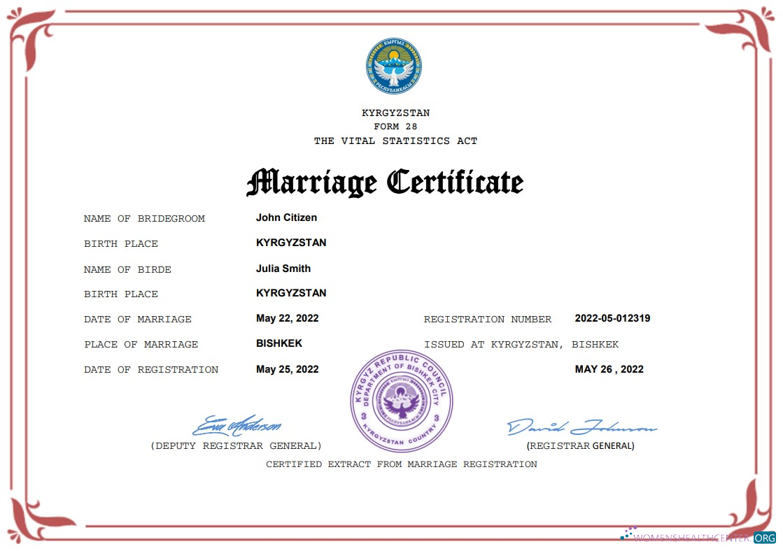 Download Kyrgyzstan marriage certificate Word and PDF template Photoshop template